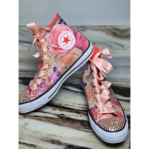 Converse Chuck Taylor All Star High Top Floral Rhinestone Satin Ribbon Sneaker 8